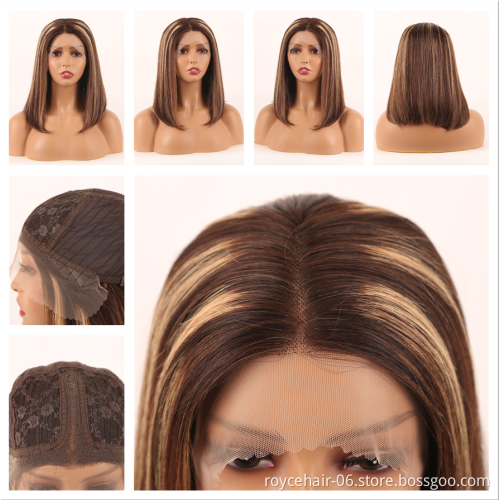 Cheap 10 Inch Highlight Piano Color Blunt Cut Double Drawn Bone Straight Raw Original Brazilian Human Hair Lace Bob Wig